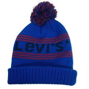 NWT Levis Blue Ribbed‎ Knit Pom Pom Winter Hat Toque Beanie New w Tags Nordstrom